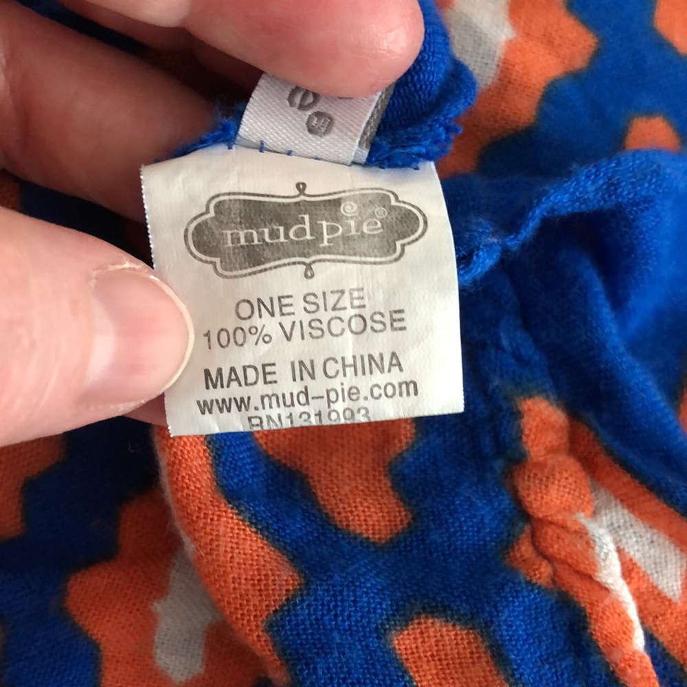 ❤️3X20 Mud Pie Gameday Infinity Scarf Blue/ Orange Geometric Print Light… - Picture 8 of 10